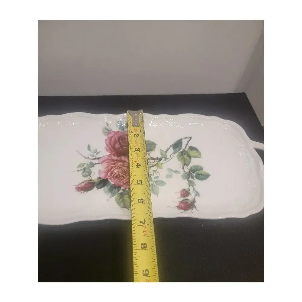 Godinger & Co  Rose Tray Dinner Serveware Multi-use Display White Pink‎